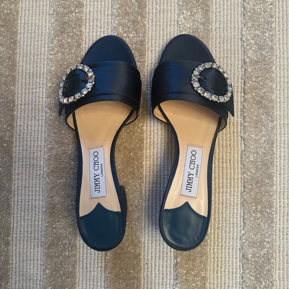Jimmy Choo Dusk Blue with Crystal Sandals Size 38.5